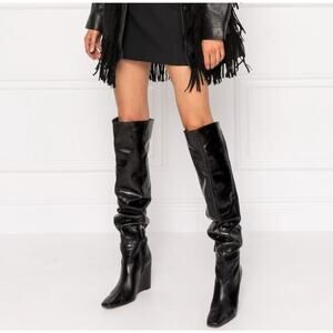 NWT Zara Over The Knee Leather Wedge Boots Size 37